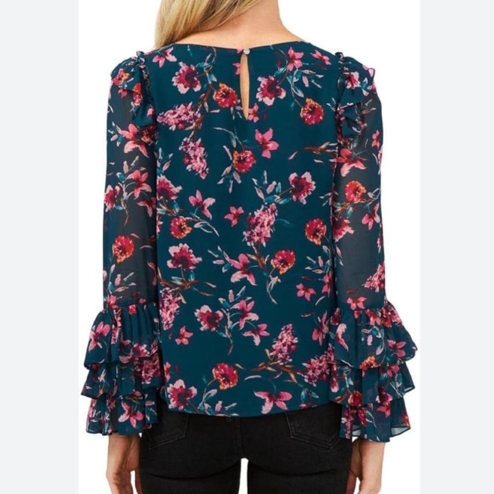 CeCe Long Sleeve Floral Moment Blouse w/Ruffle Cuff - Picture 2 of 9